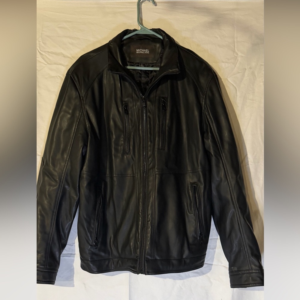 Michael Kors Men’s Black Faux Leather Moto Jacket Size L